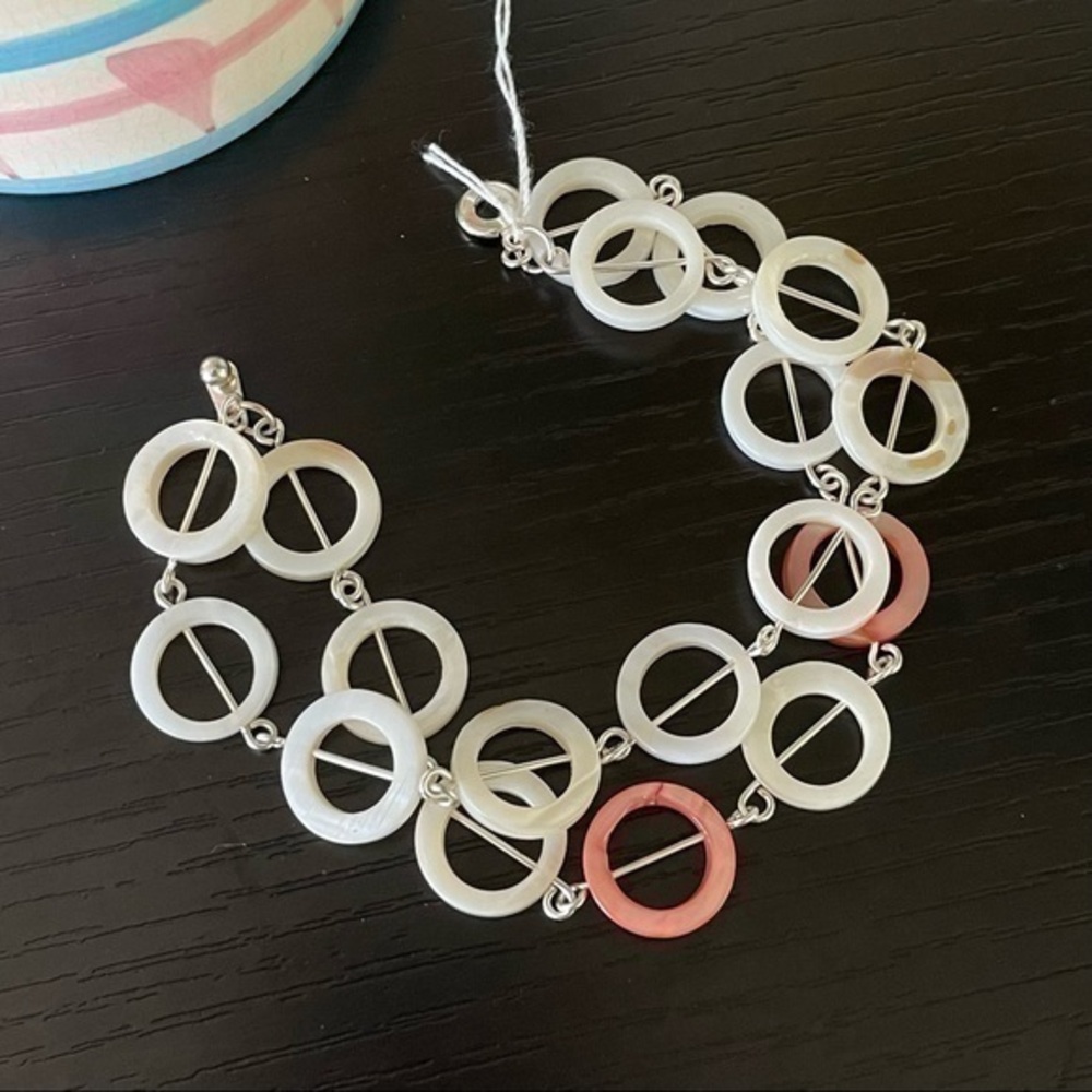 2/$49 Handmade Layered Ivory & Blush Pink Shell Bracelet 8” Coastal Beach Vacay